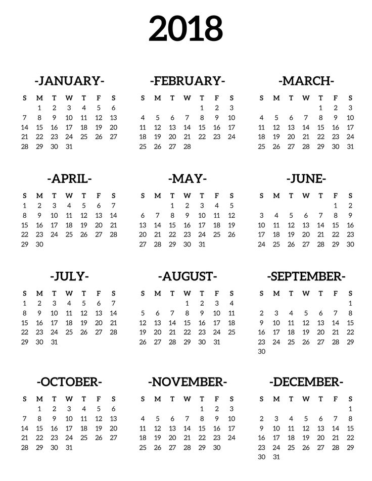 blank 2018 monthly calendar