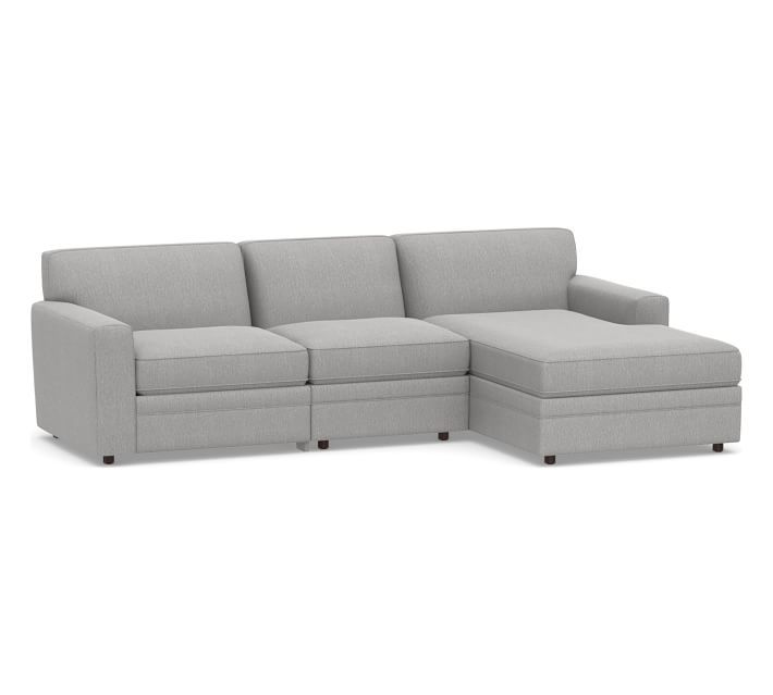 Pearce Tight Back Square Arm Upholstered 3 Piece Reclining Sectional Sofa Chaise Pottery Barn With Recliner Furniture Piece Reclining Sectional Sofa Chaise, Tight Back Sectional Sofa With Chaise