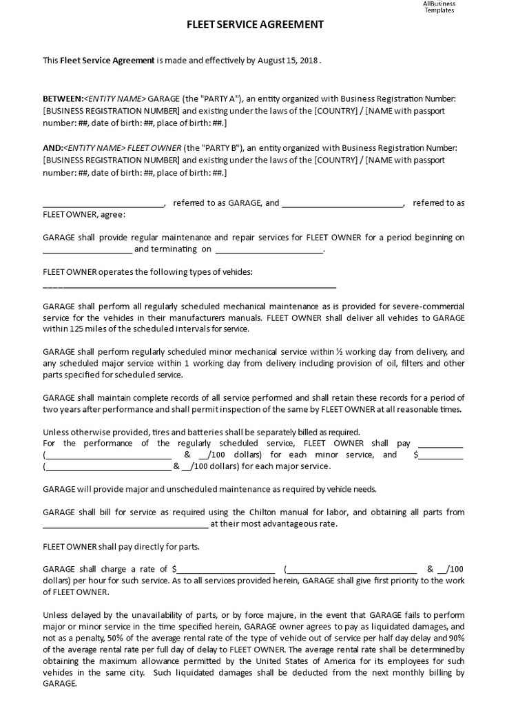 Fleet Service Agreement - How to write a Fleet Service Agreement - contract template between two parties Fleet Service Agreement - How to write a Fleet Service Agreement - contract template between two parties