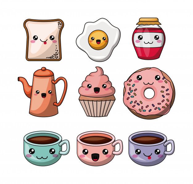 Définir La Nourriture De Style Kawaii Isolé