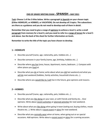 spanish writing ladder gcse by