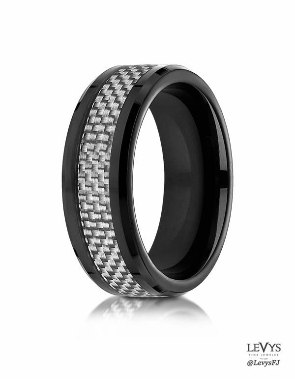 this black cobalt wedding ring features a woven pattern white carbon fiber inlay for an exquisite look - Cobalt Wedding Rings this black cobalt wedding ring features a woven pattern white carbon fiber inlay for an exquisite look - Cobalt Wedding Rings