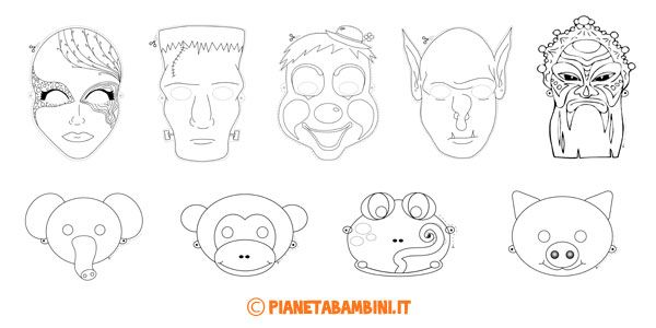 65 Maschere Di Carnevale Da Colorare E Ritagliare | Carnevale, Maschere, Halloween Maschere