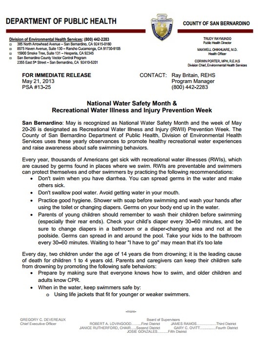 See Our Official Press Release For National Water Safety Month Recreational Water Illness And Injury Prevent Injury Prevention Water Safety Programme Manager