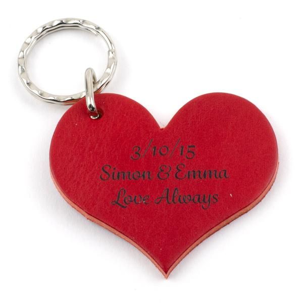 Red Leather Heart Shaped Keyring Personalised With Initials