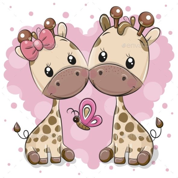 Two Pigs On A Hearts Background Pig Cartoon Heart Background Pig Illustration