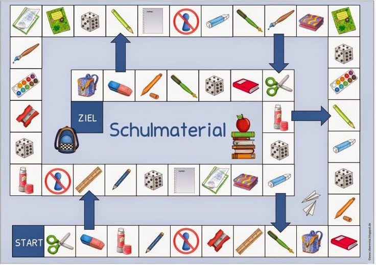 Spielfelder Farben und Schulmaterial für DAZ