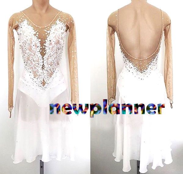 Tailor White Latin dance DRAG SEQUIN SALSA SHOW dress