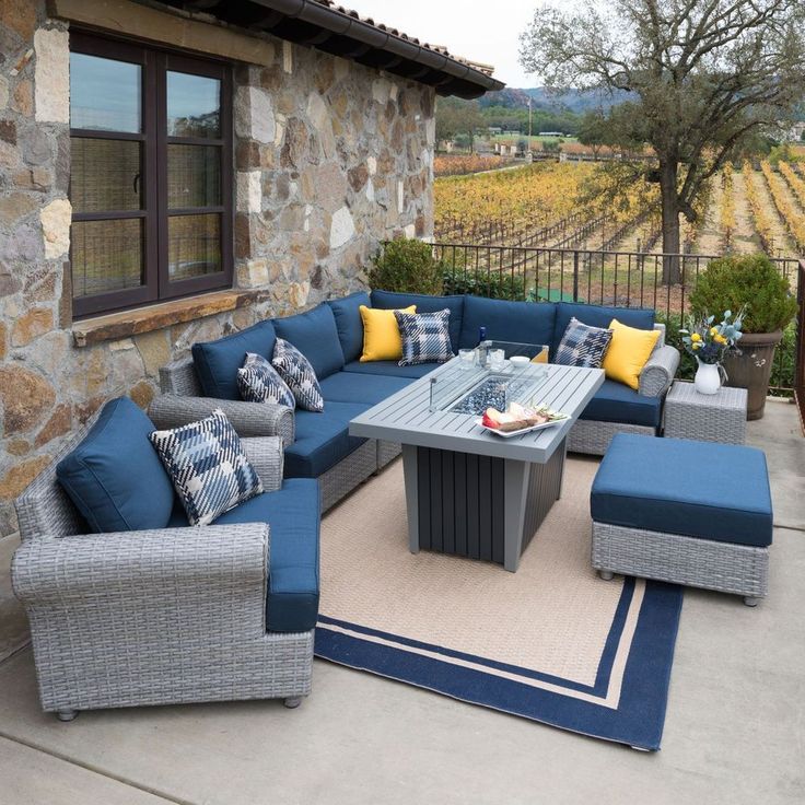 Regency 9 Piece Seating Set With Fire Table By Sirio Patio Furniture Sets Backyard Patio Furniture Sets, Sirio Outdoor Furniture Reviews
