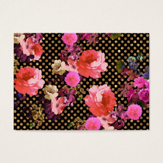 Pink And Red Flowers On Black Polka Dot Background Pink And Red Flowers On Black Polka Dot Background