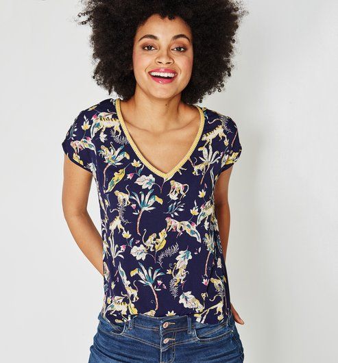Bi Femme Marine Matière Imprimé Mode PromodLook Top vN80Omnw
