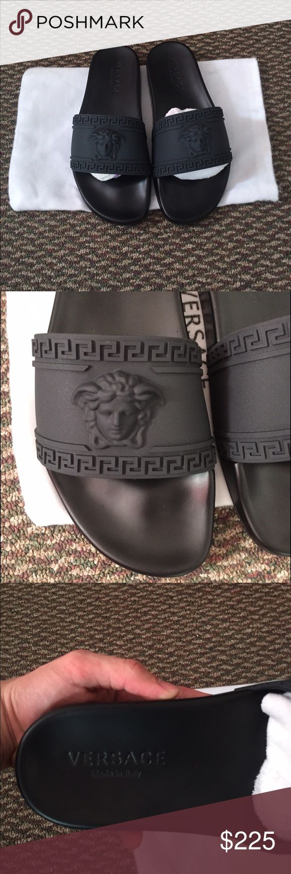 Versace Medusa Black Side Beach Sandals Size 9