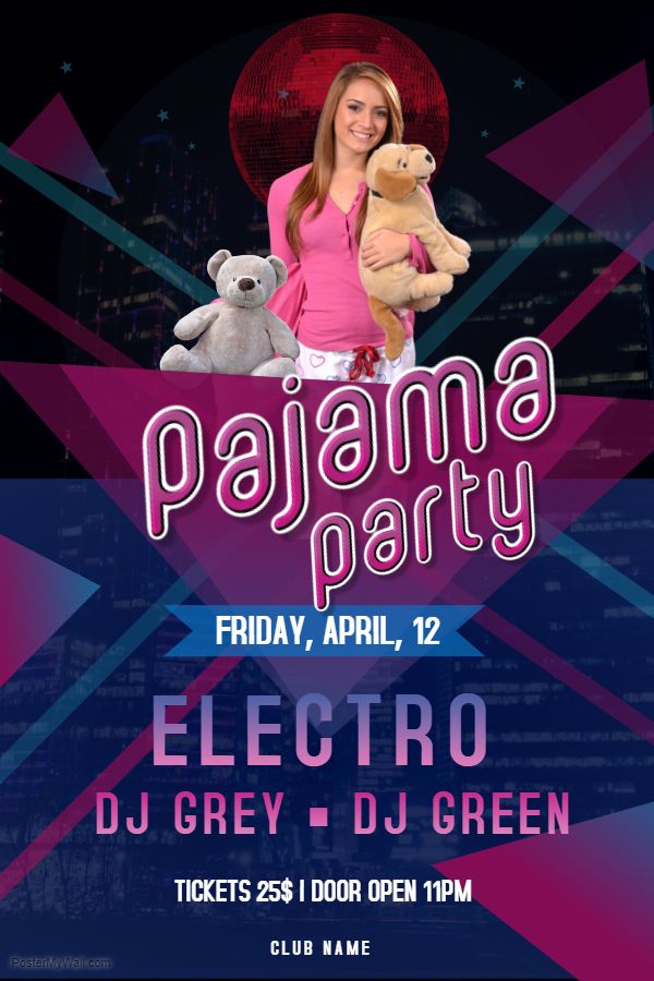 club dance party flyer artwork custom template pajama party poster custom party flyers