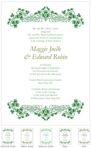 17 Best Irish Wedding Invitations Images On Pinterest Luck Of The Irish Wedding Invitations Set 4 5 Colors From