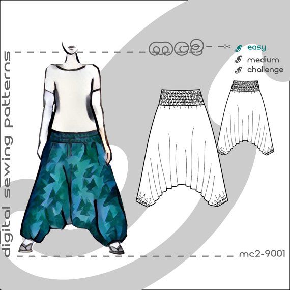 Harem Romper Pants/ Digital PDF Sewing Patterns for Women/ mc2-patterns/ size S-… Harem Romper Pants/ Digital PDF Sewing Patterns for Women/ mc2-patterns/ size S-…