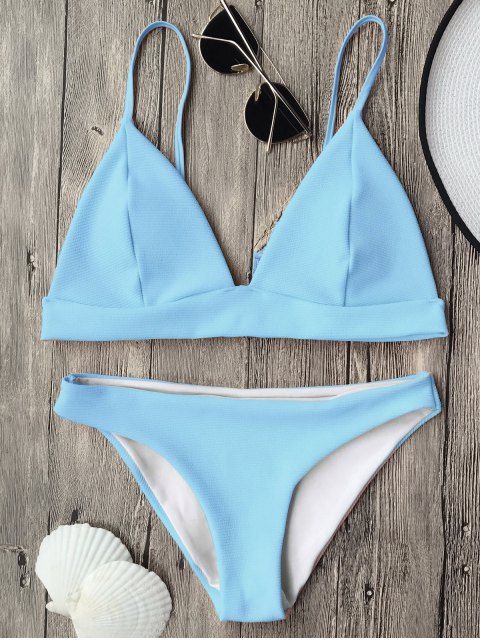 Cami Plunge Bralette Bikini Top and Bottoms - LIGHT BLUE S