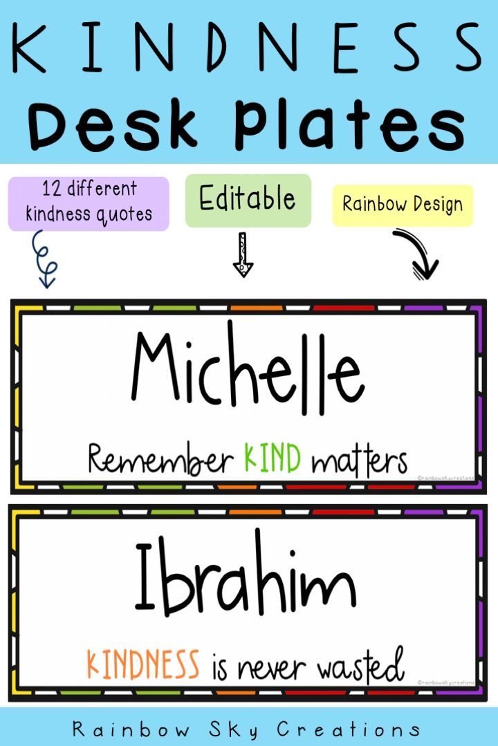 Kindness Editable Desk Name Tags Desk Plates Desk Name Tags