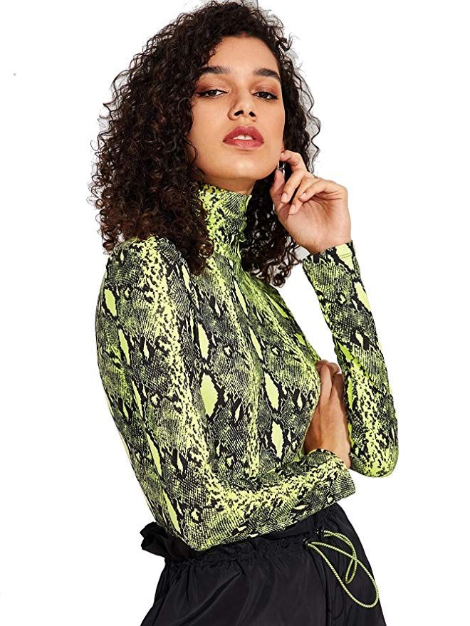 Floerns Womens Long Sleeve Mock Neck Slim Snakeskin T Shirt Tops Floerns Womens Long Sleeve Mock Neck Slim Snakeskin T Shirt Tops