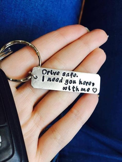 Personalized Keychain, Drive Safe, Boyfriend Gift, Aluminum, Couples Keychain, E...