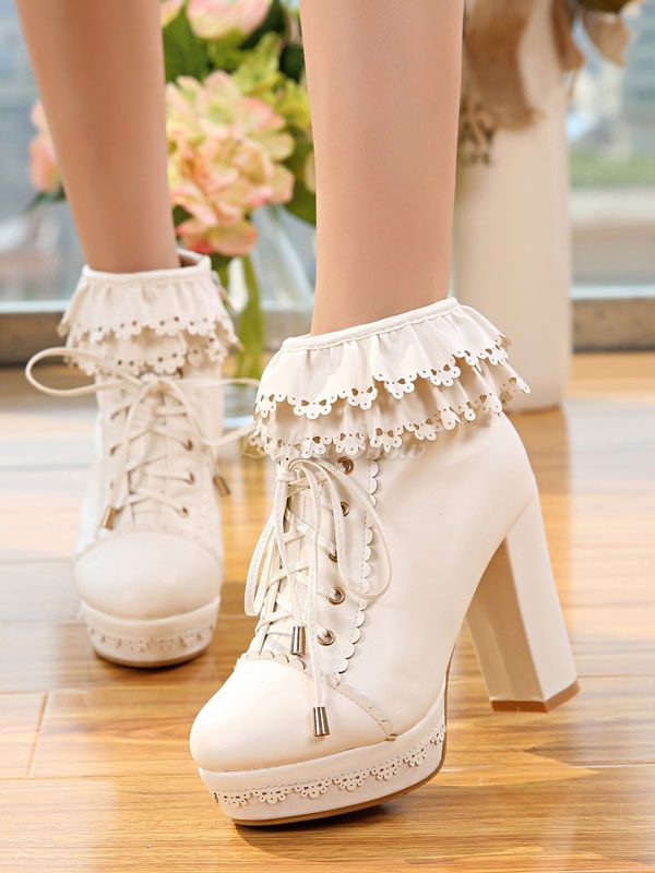 Sweet femme nœud Lacets Chunky Talons bout rond couleur coutures Lolita Chaussures Sweet femme nœud Lacets Chunky Talons bout rond couleur coutures Lolita Chaussures