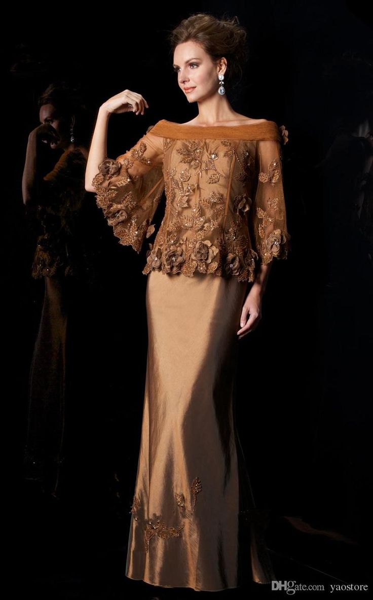 Elegant Gold Appliques Mother Of The Bride Dress 2017 Off Shoulder Flare Satin M…