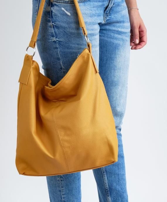 LEATHER HOBO BAG Yellow Leather Handbag Crossbody Bag Everyday Tote Bag Laptop Leather Shoulder Bag Leather Bag Hobo Bag Mustard Etsy Leather hobo bag Leather bag women Natural leather bag