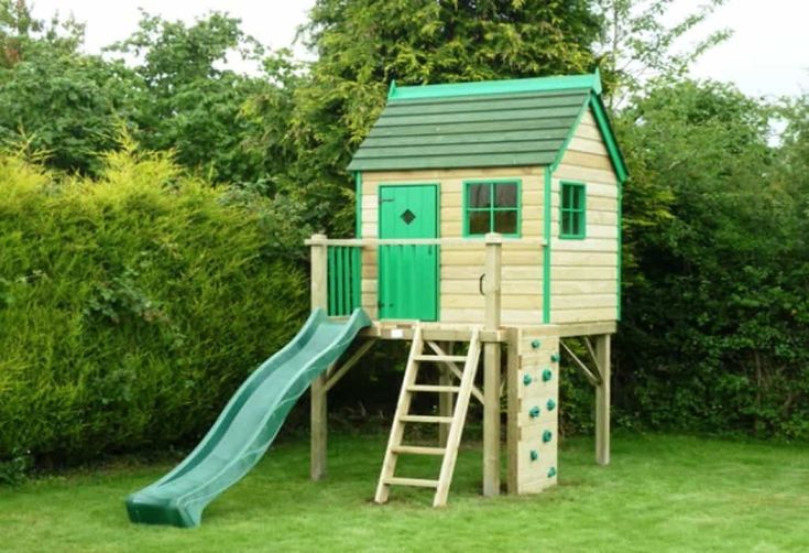 Outdoor Garden Playhouse For Kids Play Houses With Slide Outdoor Garden Playhouse For Kids, Childrens Outdoor Wooden Playhouse With Slide