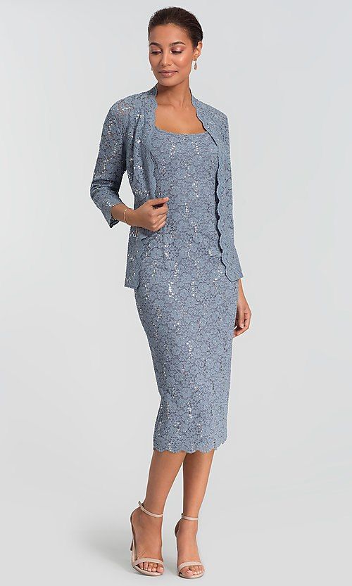 Image Of Alex Evenings Steel Blue Short Mob Dress With Jacket Style Image Of Alex Evenings Steel Blue Short Mob Dress With Jacket Style Ax 1121930 Front