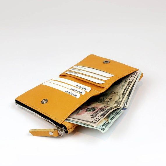 Small Leather Wallet Yellow Wallet Pocket Wallet Etsy Cuzdanlar Deri Cuzdan Cuzdan