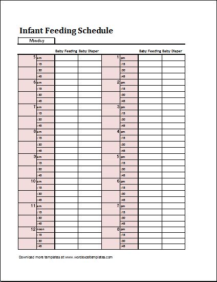 infant feeding schedule template at http www doctor schedule template