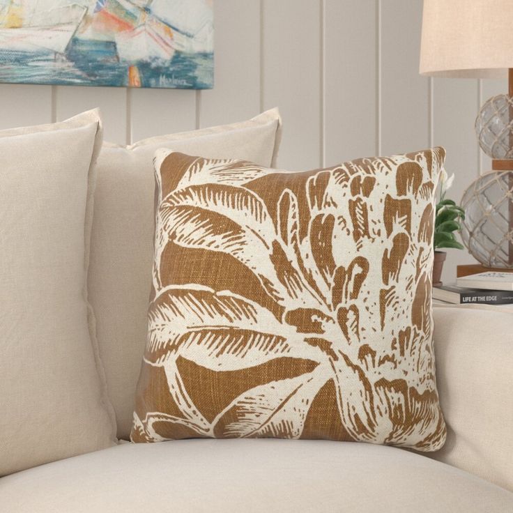 Jasiah Coral Botanical Linen Throw Pillow Throw Pillows Linen Throw Pillow Pillows