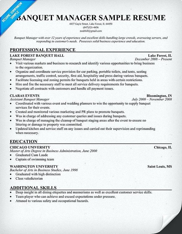banquet manager resume banquet manager resume this is a banquet resume samples