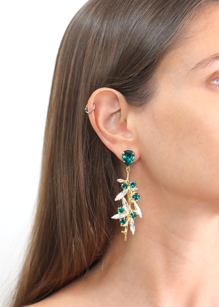 Emerald Chandelier Earrings Bridal Drop Green Crystal Jewelry Emerald Chandelier Earrings, Green Stone Chandelier Earrings