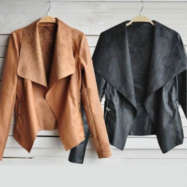 Women/'s PU Leather Jacket Biker Motorcycle Zip Up Cropped Blazer Coat Hot Sale