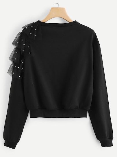 Contrast mesh beaded sweatshirt-Spanish SheIn (Sheinside) Contrast mesh beaded sweatshirt-Spanish SheIn (Sheinside)