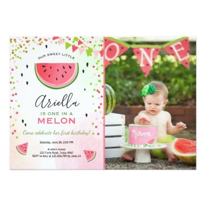 One in a melon Birthday Invitation Watermelon $2.16 by Anietillustration - cyo customize personalize diy idea