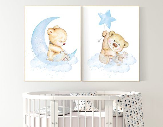 Nursery Wall Art Bear Decor Animals Woodland Prints Blue Teddy Baby - Bear Wall Art Nursery Nursery Wall Art Bear Decor Animals Woodland Prints Blue Teddy Baby - Bear Wall Art Nursery