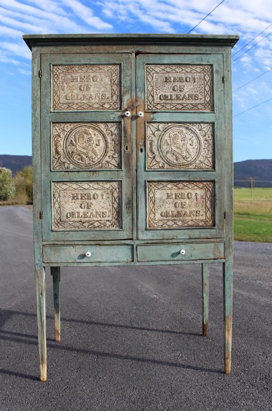 415 Best CUPBOARDS & TALL CHESTS & BLANKET CHESTS Images On A pie safe in blue paint with 12 tins, featuring the profile of Andrew Jackson - 415 Best CUPBOARDS & TALL CHESTS & BLANKET CHESTS Images On