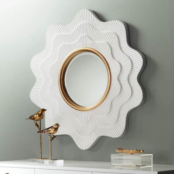 Camellia White And Gold 35 X Wave Wall Mirror 46r68 Lamps Plus Sunburst Framed Sunburst Mirror Wall, White Sunburst Mirror Gold