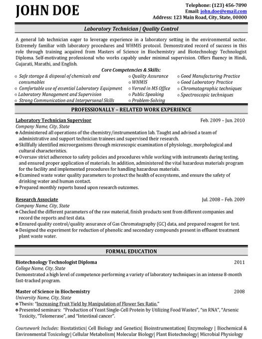 Click Here to Download this Laboratory Technician Resume Template! http://www.resumetemplates101.com/Biotechnology-resume-templates/Template-447/