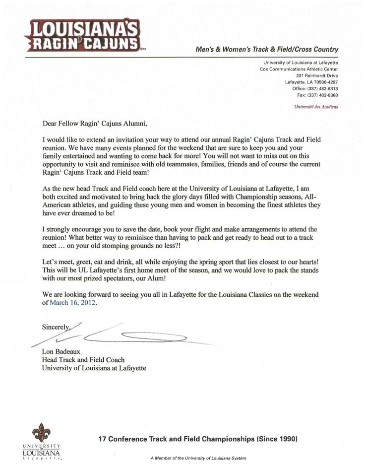 Welcome Letter From Lon Badeaux Head Track And Field