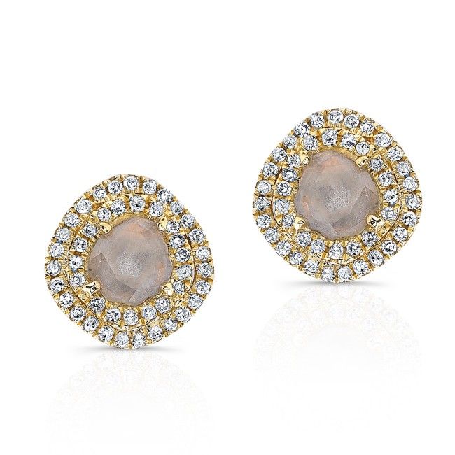 14KT Yellow Gold Diamond Slice Double Halo Stud Earrings | Halo
