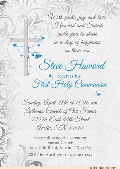 holy communion invitation elegant cross catholic flowers