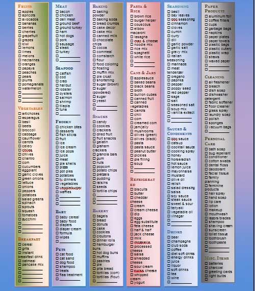 lists of groceries