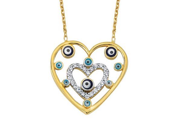 Nazar Boncuk Ve Altin Kalpli Kolye Kly00237 Veyyo Com Necklace Gold Necklace Jewelry