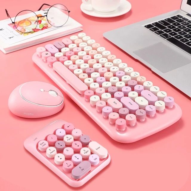 Teclas Redondas Mouse Con Teclado Mini Rosa Colorido Teclas Redondas Mouse Con Teclado Mini Rosa Colorido
