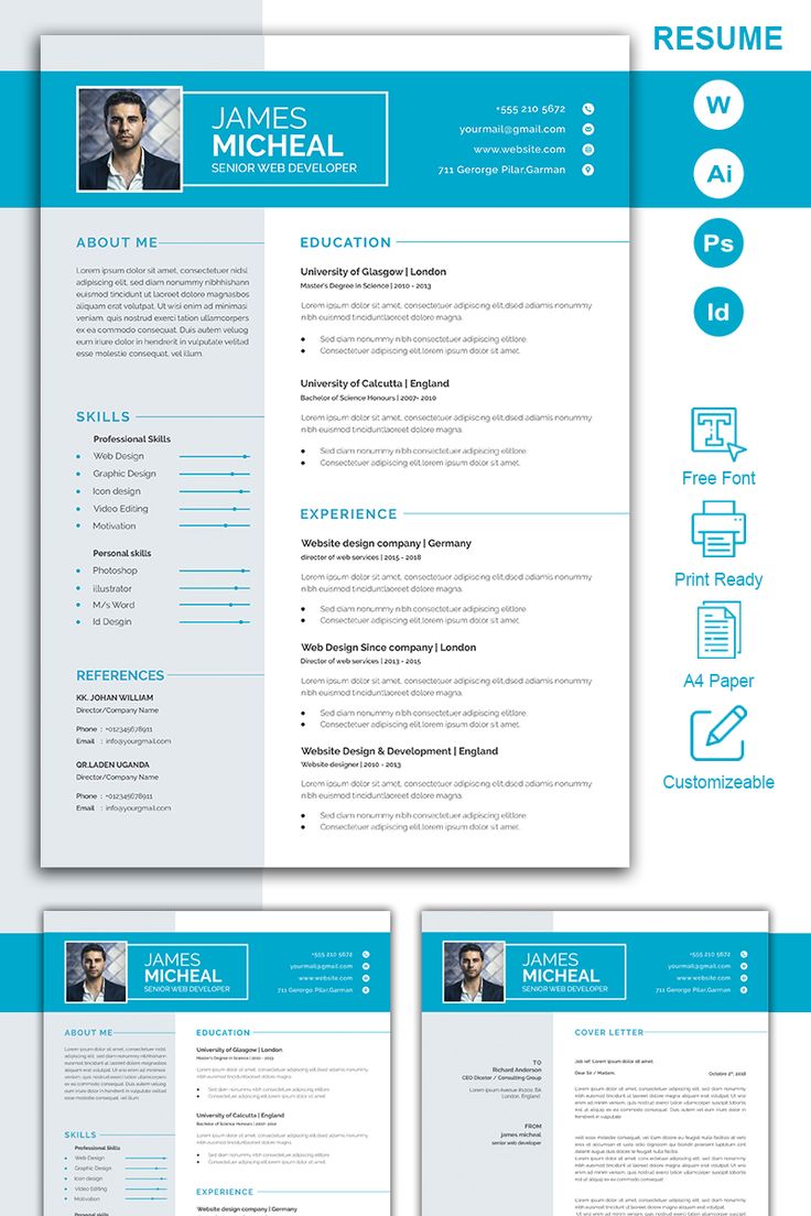 Clean Minimalist CV Resume AI and PSD Flyer Template