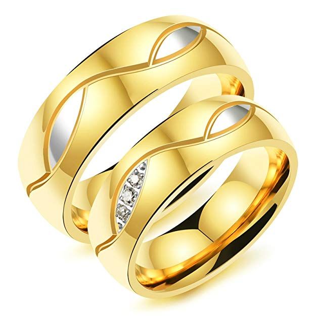 Aooaz Jewelry 2 Pcs Women Men Ring Stainless Steel Gold Rings for His and Hers /& Laser Engraving Free