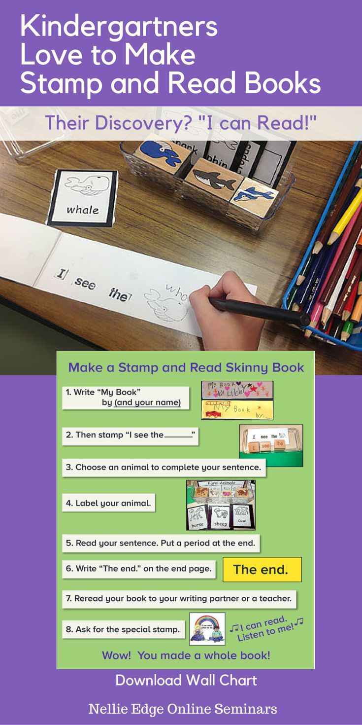 FREE downloadable chart/poster from Nellie Edge Weekly Focus Blog. Poster is set up to print 22x88. Send the PDF to your local office supply store. Laminate for durability. Children make Stamp and Read Books using high-frequency word stamps and animal stamps. Purchase stamps with free templates at Online Store from http://nellieedge.com/online-store/