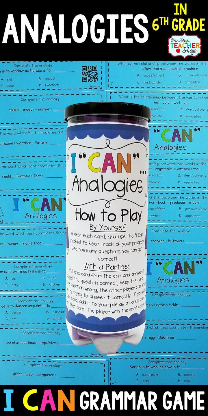 6th Grade Grammar Game Analogies Grammar games, Analogy, One stop